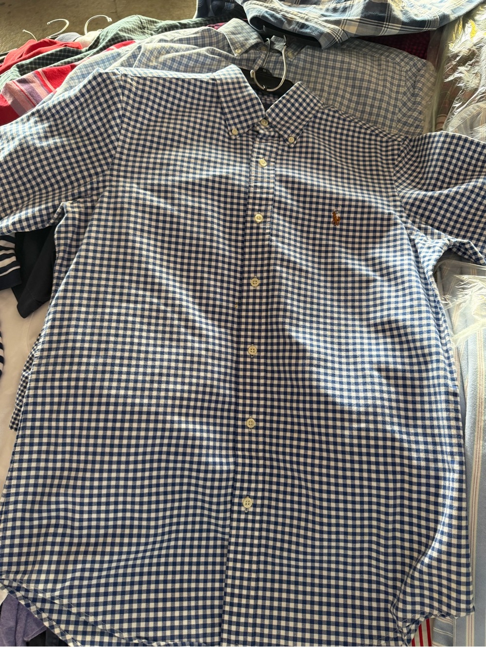 Ralph Lauren Blue and White Gingham Button-Down Shirt